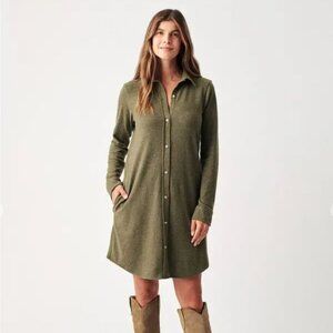 Faherty Legend Sweater Dress Women's XS Olive Green Twill Classic Fall Cozy